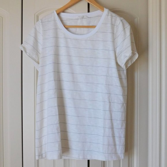 Cedar & Gold Tops - Women's Cedar & Gold Off White with Grey Stripes T Shirt, Size M